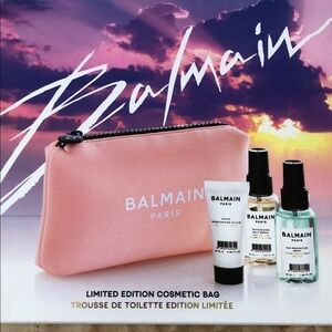 BALMAIN LIMITED EDITION COSMETIC BAG SET • PINK LOGO BAG • NWT